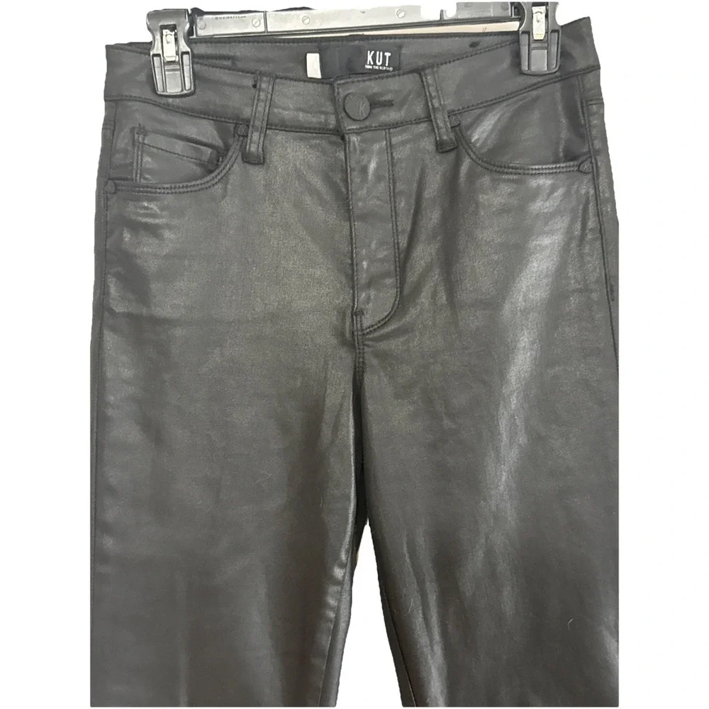 Kut From The Kloth Women's Ana High Rise Fab Ab Flare Coated Faux Leather Sz 0